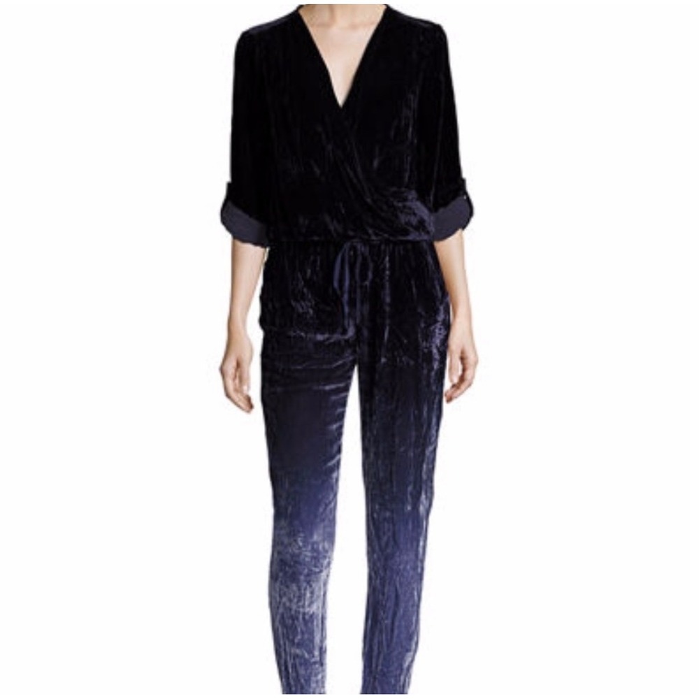 Young Fabulous & Broke Silk Velvet Wrap Jumpsuit Black Womens Small Minimalist